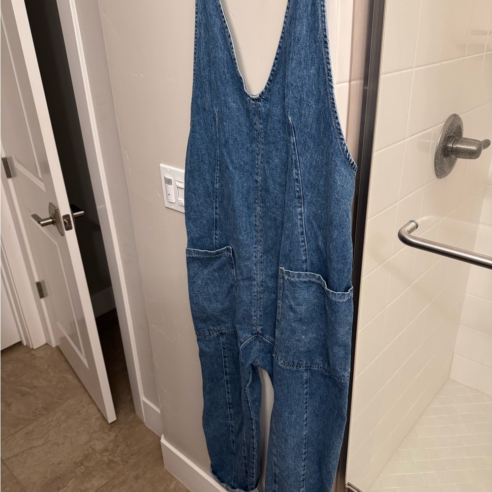 We The Free Blue Denim Relaxed Jumpsuit